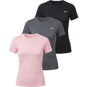Juicy Couture Women's Short Sleeve Athletic T-Shirts – Workout Tops for Fitness, Yoga, Pilates, Gym & Activewear (L)