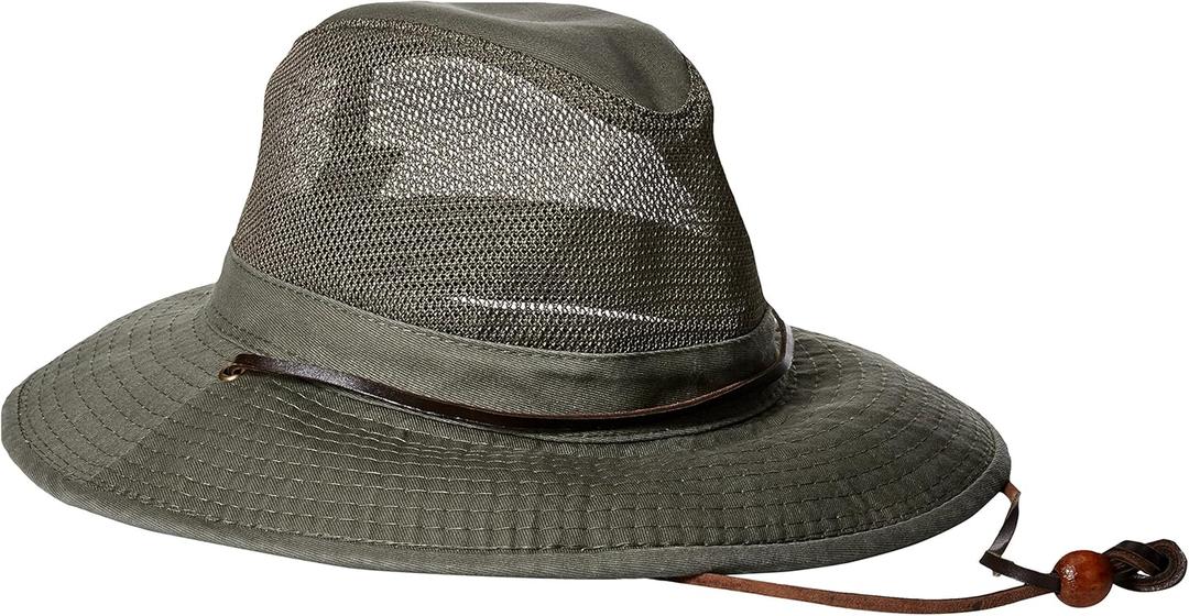 Dorfman Hat Co. Men's Garment Washed Twill Safari with UV Mesh (Large, Olive)