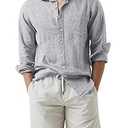 JMIERR Mens Cotton Linen Collar Casual Stylish Button Up Shirt Long Sleeve Business Dress Shirts Summer Beach Shirts for Men Old Money with Pocket Resort Wear, US 52(3XL), Grey