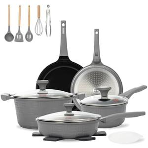 UCCLIFE 17-PCS Pots and Pans Set Non Stick, Induction Cookware Set, Non-toxic Kitchen Cooking Set, Frying Pan, Saucepan Stock Pot Kitchen Utensils Dishwasher Safe, Scratch-resistant (PFAS, PTEF Free)