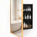 Brushed Gold Metal Medicine Cabinet Right-Angled Rectangle-Design,Bathroom Mirror with Storage, Recessed or Surface Mounted, 2 Adjustable Metal Shelves (Brushed Gold, 16x24)