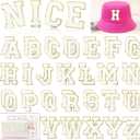 Chenille Letters Patches Self-Adhesive for Clothing: NICEVINYL 52pcs White Preppy Varsity Self Adhesive Initial Letters Patches Stickers for Trucker Hats,Makeup Bags,Backpacks