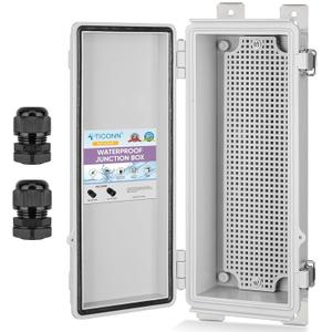 TICONN Outdoor Electrical Box Waterproof, Junction Box IP67 ABS Plastic Enclosure with Hinged Cover with Mounting Plate, Wall Brackets, Cable Glands (Off-White, 10.2"x4.3"x3.0")