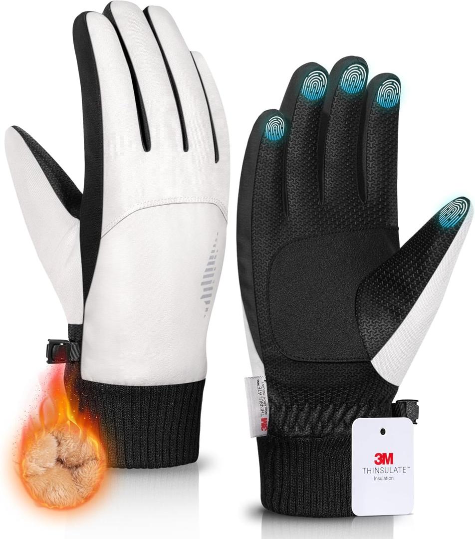 rivmount Snow Winter Gloves with Waterproof/Touchscreen/Thermal Warm, Glove for Cold Weather Running, Cycling, Ski, Women Men (Small, Off White)