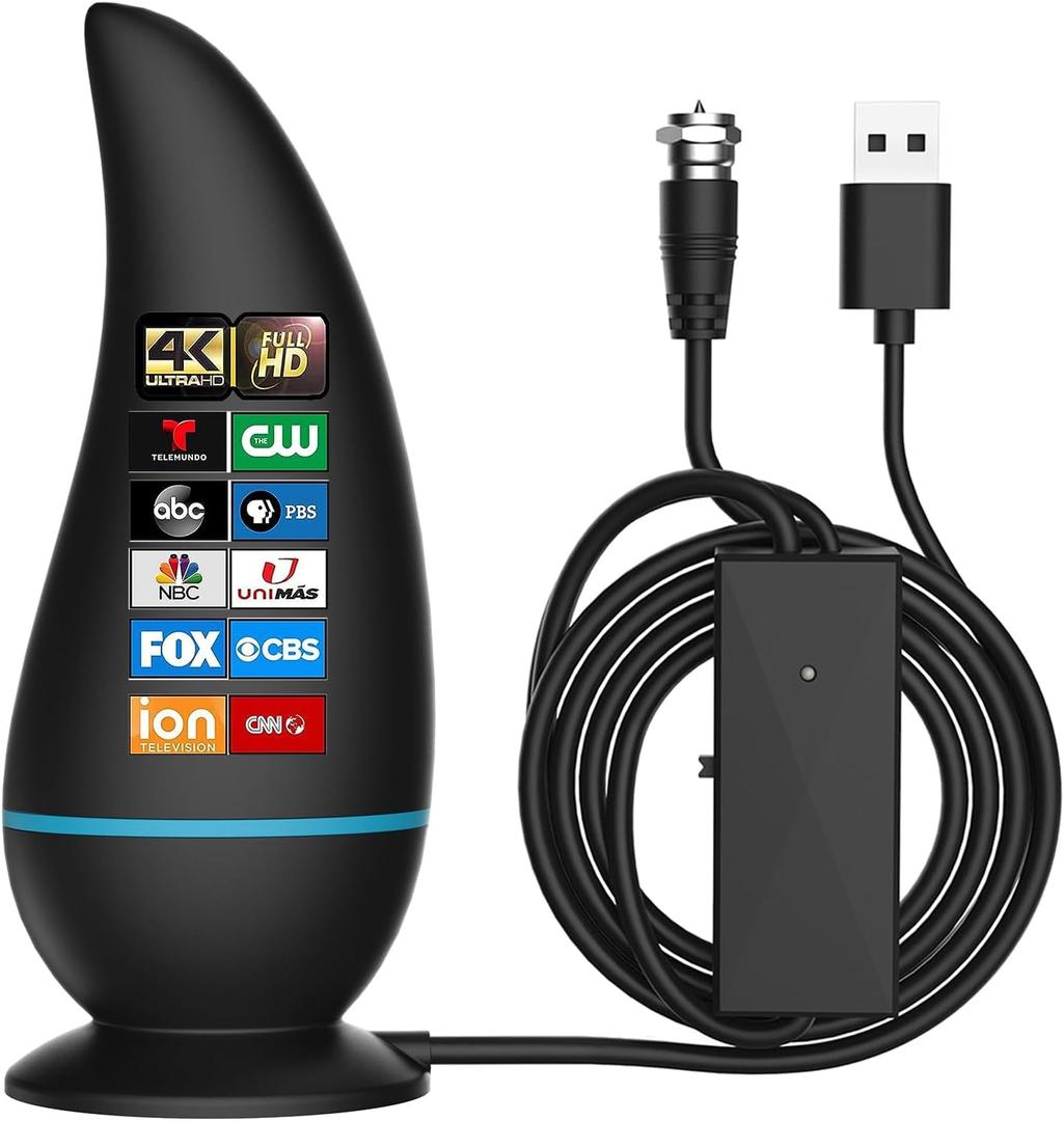 TV Antenna, HD Digital TV Antenna 560+ Miles Range Reception with Signal Booster & Magnetic Support Base for 4K 1080P HD Local Channels and All Old TVs - 18ft coaxial Cable