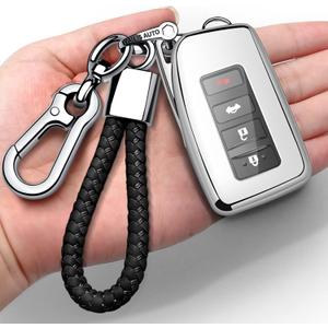 Autophone Compatible with Lexus Key Fob Cover with Keychain Soft TPU 360 Degree Protection Key Shell Case for 2013-2017 RX ES GS LS NX RS GX LX RC LC Smart Key-Red (Silver)