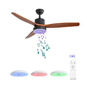 52 Inch Wood Ceiling Fan with RGB Dimming LED Light,with Music Bluetooth Speaker,Remote Control,3-Speed Regulation, Reversible Motor,Timing,for Living Room,Bedroom,Restaurant,Outdoor