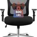 DUMOS Big and Tall Office Desk Chair with Lumbar Support, 500lbs Heavy Duty Mesh Ergonomic Computer Chair with 4D Armrest and Wide Comfy Seat, Swivel Wheels for Adult, Black, 1 pack
