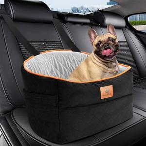 Dog Car Seat Booster for Small Medium Dogs up to 25lbs – Portable Pet Carrier with Safety Leash, Removable Cushion & Machine-Washable Cover – Travel Car Bed for Puppies with Side Storage Pockets