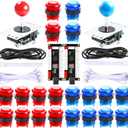 Qenker 2-Player LED Arcade DIY Kit for USB MAME PC Game DIY & Raspberry Pi Retro Controller DIY Including 2X Arcade Joystick, 20x LED Arcade Buttons, 2X Zero Delay USB Encoder (Blue & Red)