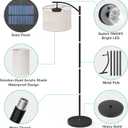 VISFLAIR Solar Outdoor Floor Lamp, Waterproof Arc Standing Light with Heavy Metal Base for Patio, Modern Exterior Tall Light with Shade & Vintage Edison Bulb for Deck, Porch, Garden, Balcony Decor