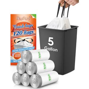 5 Gallon 120 Counts Strong Drawstring Trash Bags Garbage Bags by RayPard, Small Plastic Trash Bags fit 18-20L Trash Can for Home Office Kitchen Bathroom Bedroom, White Waste Basket Liners