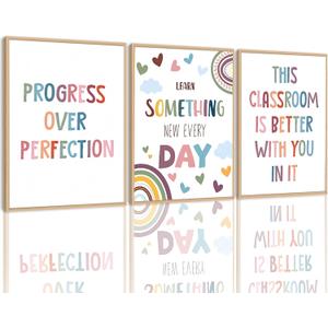 2 x 3pcs Motivational Classroom Posters Wall Art Rainbow Nursery Wall Decor Pictures Children's Affirmation Canvas Prints Paintings Bohemian Kids Room Artwork School Class Decor 810 Inch Unframed (Learn Every Day)