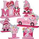 Blosssound 6 Pcs Mother's Day Wooden Centerpieces Table Decorations Happy Mother's Day Table Topper Signs Wood Table Centerpieces for Mother's Day Party Gift Dinner Table Home Decor (Pink Red)