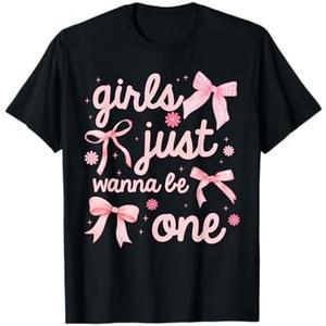 Girls Just Wanna Be One Shirt 1st Birthday Girl Coquette Bow T-Shirt, Size: S