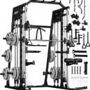 GarveeLife Smith Machine Home Gym All in One, 2200LBS Squat Rack Power Cage with Smith Bar, LAT Pull-Down, Cable Systems, Leg Hold-Down and More Attachments, Workout Equipment (Red Black)