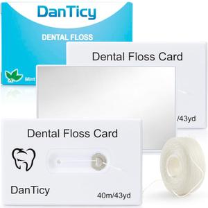 Dental Floss Deep Clean Waxed Floss in a Credit Card with Mirror,Perfect for People with Tight & Small Gaps Between Teeth Slides Smoothly & Easily,PFAS Free | Mint Flavored,40m,3 Pack(About 131Yards)