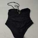 Verdusa Women's Cut Out Halter One Piece Swimsuit Metal Ring Backless Bathing Suit (Large, Black)