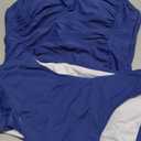 Eomenie Womens Halter Tankini Bathing Suit Ruched Tummy Control Two Piece Swimsuit with Bottom (Large, Navy Blue)