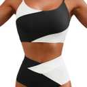 Herseas Women 2 Piece High Waisted Bikini Sets Color Block Popular Swimsuit 2026 Summer Beach Best Bathing Suits Medium