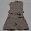 Trendy Queen Womens 2 Piece Workout Sets Short Matching Lounge Sets Summer Clothes Going Out Gym Outfits CoffeeGrey Small