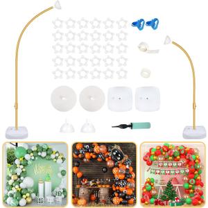 Bazen Upgraded 8.2ft & 5ft Balloon Arch Kit Glod Free Bending Shape Deformation Balloon Column Stand Half Arch Balloon Stand with Base Balloon Arch Frame for Wedding Baby Shower Birthday Decoration (Gold)