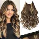 Vigorous Invisible Wire Hair Extensions 20 Inch Layered Synthetic Clip in Hair Extension with Transparent Wire Adjustable Size 6 Clips Thick Hairpieces for Women (Chocolate Brown to Caramel Blonde)