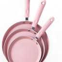 JUSTUP Nonstick Frying Pan Set3 Piece Pots and Pans Set NonstickPink Kitchen Cookware Sets with Non Stick Pan Coating,10 Inch,8 Inch and 6 Inch Non Stick Cooking Set Suitable for All Stoves (Pink)