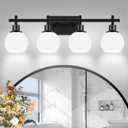 4-Light Modern Vanity Lighting Fixtures, Bathroom Wall Mounted Vanity Light,Black Bathroom Lighting Fixtures Over Mirror with Milky White Glass Lampshade for Bedroom, Living Room