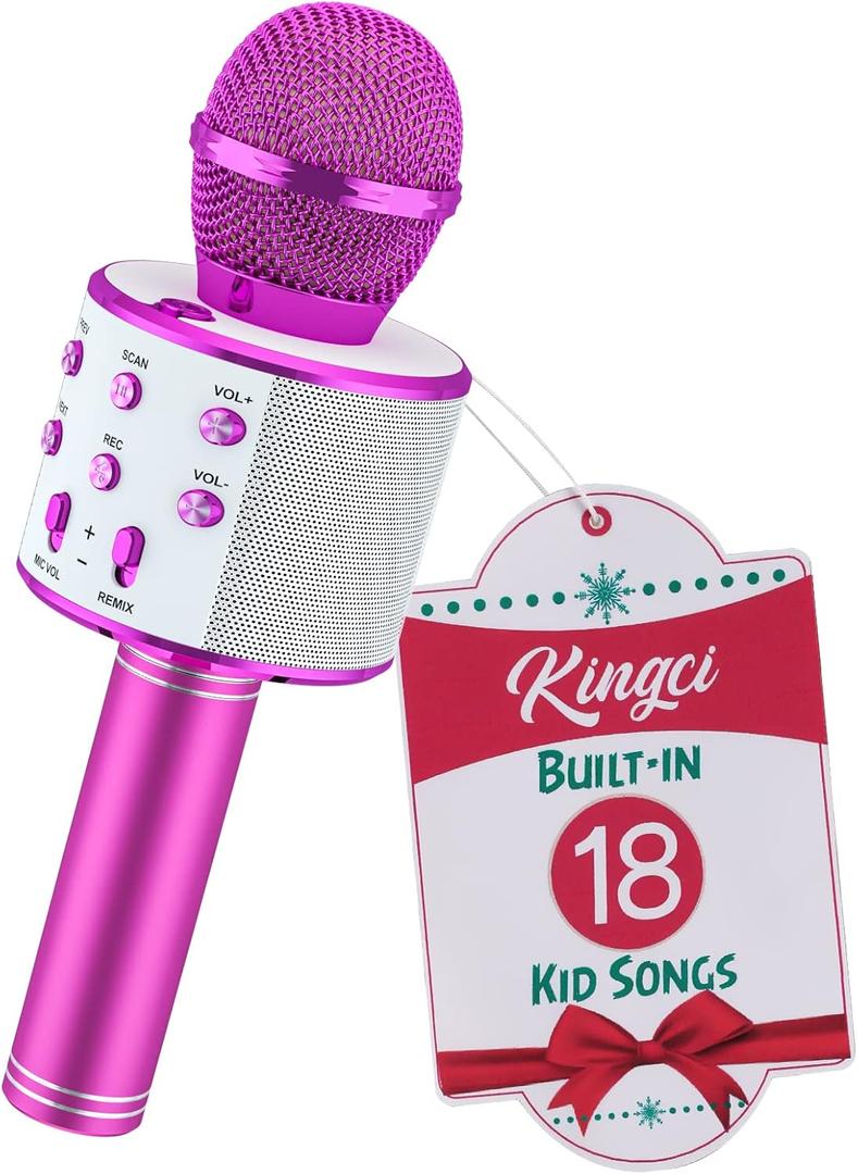Kids Microphone, Girls Toy Microphones for Toddler Singing Bluetooth + 18 Pre-Loaded Nursery Rhymes, Birthday Gifts Toys Microphone for 3 4 5 6 7 8 9 10 12 Year Old Girls Boys