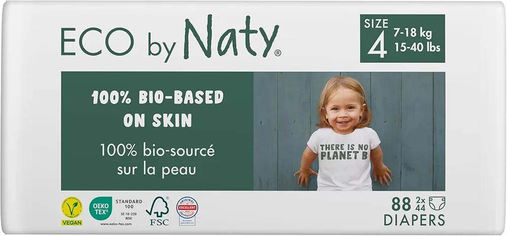 Eco by Naty Baby Diapers - Plant-Based Eco-Friendly Diapers, Great for Baby Sensitive Skin and Helps Prevent Leaking (Size 4, 88 Count)