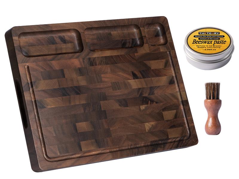 THETCHRY Walnut Cutting Boards For Kitchen, End Grain Wooden Cutting Board with Handle, Chopping Board Double Sided Charcuterie Boards For Meal Prep & Serving with Gift BoxBlack Walnut17X13 X1