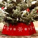 Metal Christmas Tree Collar with 3D Snowflake Authentic, Hexagon Heavy-Duty Iron Tree Base Cover for Pencil Tree, Tree Ring, Tree Skirt for Xmas Decoration (Red with White Flakes)