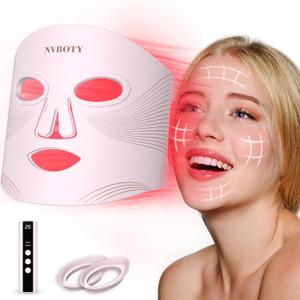 LED Face Mask Light Therapy, 4 Modes Portable Red Light Therapy for Face, 2000mAh Rechargeable Remote, Blue, Orange, 850NM Infrared & Red Light Mask, 400 LEDs, Timing Function, at Home & Travel (PINK)