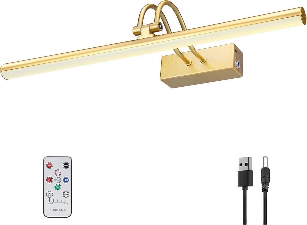 Picture Light,16in Wireless Battery Wall Lighting,Remote Art Lights for Paintings with Timer and Dimmable for Display Photo,Frame,Portrait,Dartboard-Gold