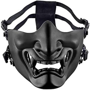 Tactical Airsoft Half Face Masks, Airsoft Mask Half Face Evil Demon Hannya Kabuki Samurai Oni Masks Airsoft Protective Masks for Cs War Game Halloween Party