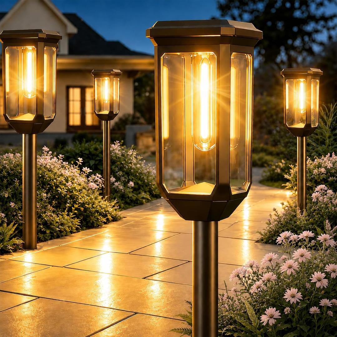 Tenmiro-Solar-Pathway-Lights-Outdoor-8-Pack-LED-Solar-Powered-Garden-Lights-Waterproof-IP65-Auto-On/Off-Outdoor-Light-for-Yard-Lawn-Patio-Path-Walkway-Driveway-Landscape-Lighting-Decor-3000K (Warm White)