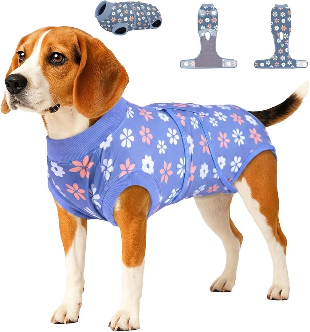 PetWarm Surgery Suit for Dogs, Dog Bodysuit for Abdominal Affected Areas Sensitive Skin Areas, Clothes for Dogs Abdominal Affected Areas Bandages Substitute E-Collar and Cone, Flower Pattern, Blue, Small
