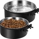 Dog Crate Water Bowl Hanging,2 Pack Stainless Steel Water Food Bowl No Spill for Crate Cage,Kennel Bowls Mountable Coop Cup for Dogs Cats Puppy Rabbit (L(7.1"x2.8"+6.3"x2.6"), Solid Black)