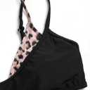 ZAFUL Women's Polka Dot Bikini Set Double Layer Halter Swimsuit Colorblock Side Tie 2 Piece Bathing Suit 0-Black Leopard M (Black, M)