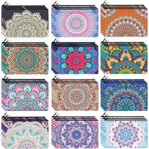Hillban 36 Pcs Mandala Makeup Bags Bohemian Cosmetic Bags for Women Mandala Flowers Travel Toiletry Pouch with Zipper Portable Organizer Pouch for Cosmetics Makeup Brushes, 12 Styles