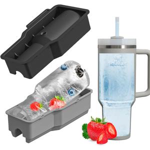 Stanley Tumbler Ice Mold - Silicone Ice Tray with Lid, Suitable for Frozen Drinks, Juice, Whiskey, Cocktails, and Coffee, Compatible with 30-40 oz Glass and Stanley Tumblers, Practical Ice Mold (Gray)