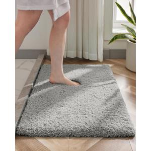 Grey Bathroom Rug 20x32 Non Slip Fluffy Bath Mat for Bathroom Floor Washable Plush Luxury Bath Rug for Tub Soft Shaggy Absorbent Shower Sink Mat