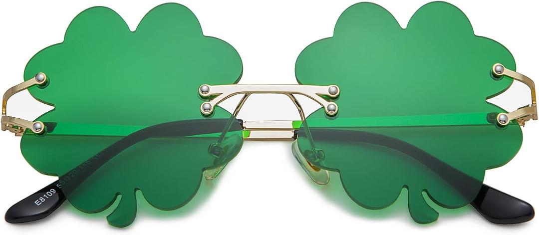 Hycredi St. Patricks Day Irish Shamrock Sunglasses Green Four Leaf Clover Leprechaun Costume Glasses