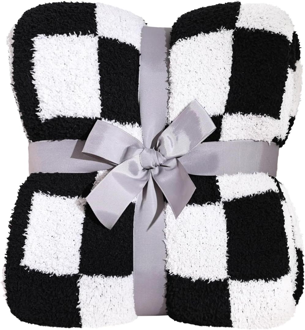Panku Checkered Blanket, Ultra Soft Black and White Checkered Throw Blanket, Warm Fluffy Checkerboard Blanket for Couch and Sofa (50x60 Inches, Black and White)