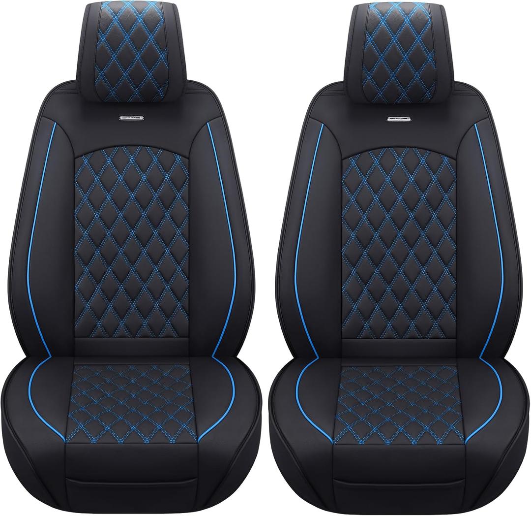 Aierxuan Front Car Seat Covers Custom Fit 2009-2026 Ford F150, 2017-2026 F250 F350 F450 Super Duty Crew Cab Regular Cab Super Cab, Automotive Vehicle Cushion with Waterproof Leather (Black and Blue)
