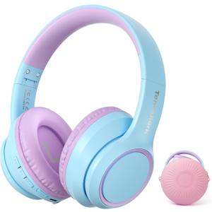 Kids Bluetooth Headphones with Active Noise Cancelling, Wireless Over-Ear Headphones for Boys Girls, Foldable, Adjustable, 40H Playtime, Mic for School Travel (Purple Blue)