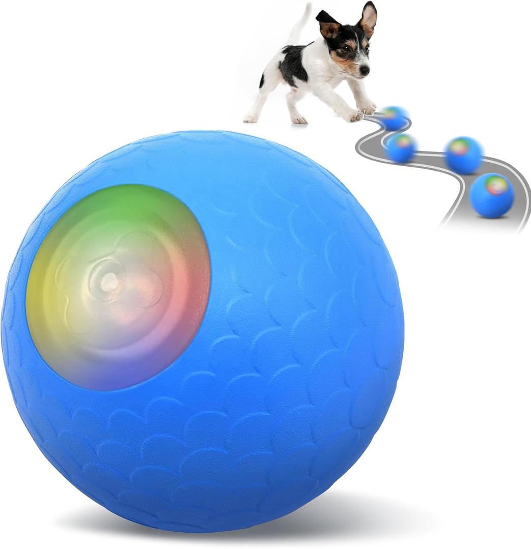 Petbobi Interactive Dog Toy Ball - 2025 Newly Upgraded Automatic Moving Dog Toys for Small Breeds, Motion Activated, USB Rechargeable, Durable Self Bouncing Puppy Ball with LED Lights, Blue