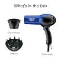 Conair Turbo 1875W Hair Dryer, Ionic Blow Dryer, Diffuser Hair Dryer for Frizz F-ree Curls & Waves, Fast-Dry Hair Dryers for Women, Hair Dryer with Diffuser, Hair Diffuser & Concentrator, Blue/Black