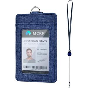 PU Leather Retractable Badge Holder with Clear ID Window & 3 Storage Compartments - Double-Sided Vertical ID Card Holder with Neck Lanyard, 23.6inch Reel & Snap Closure for Nurses, Teachers, Blue